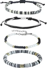 4Pcs Beach Bracelet Set for Men and Women, Surfer Men Bracelet, Braided Boho Sum