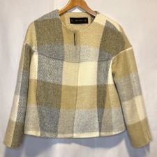 Zara Basics Wool Blend Plaid Jacket  Neutral Cropped Blazer  Small