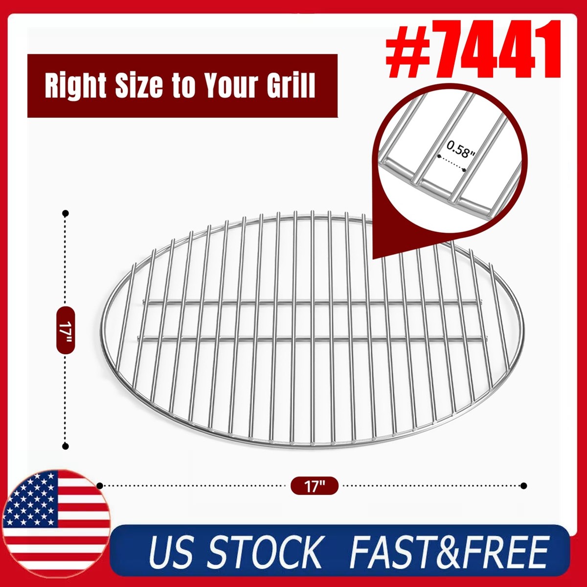For Weber 22" Charcoal BBQ Grill 17" Charcoal Grate Plated Steel Fire Grate