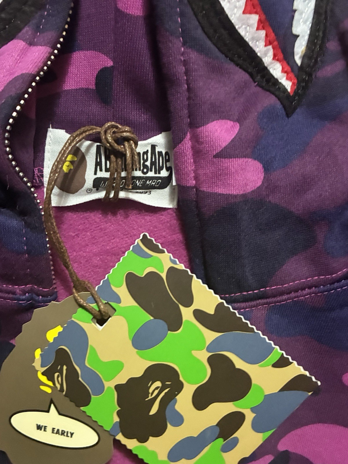 A Bathing Ape Purple Camo Shark Face Full Zip Fleece Hoodie Men's thumbnail 3