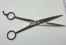 RARE Vintage 1940s Dunlap Antique Scissors Dimpled Hammered Steel Barber Shears