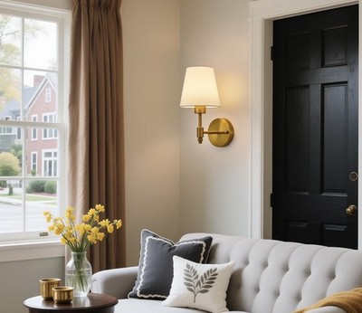 HARPER LIVING 2er Set Messing Wandleuchten, Stofflampen mit Fernbedienung
