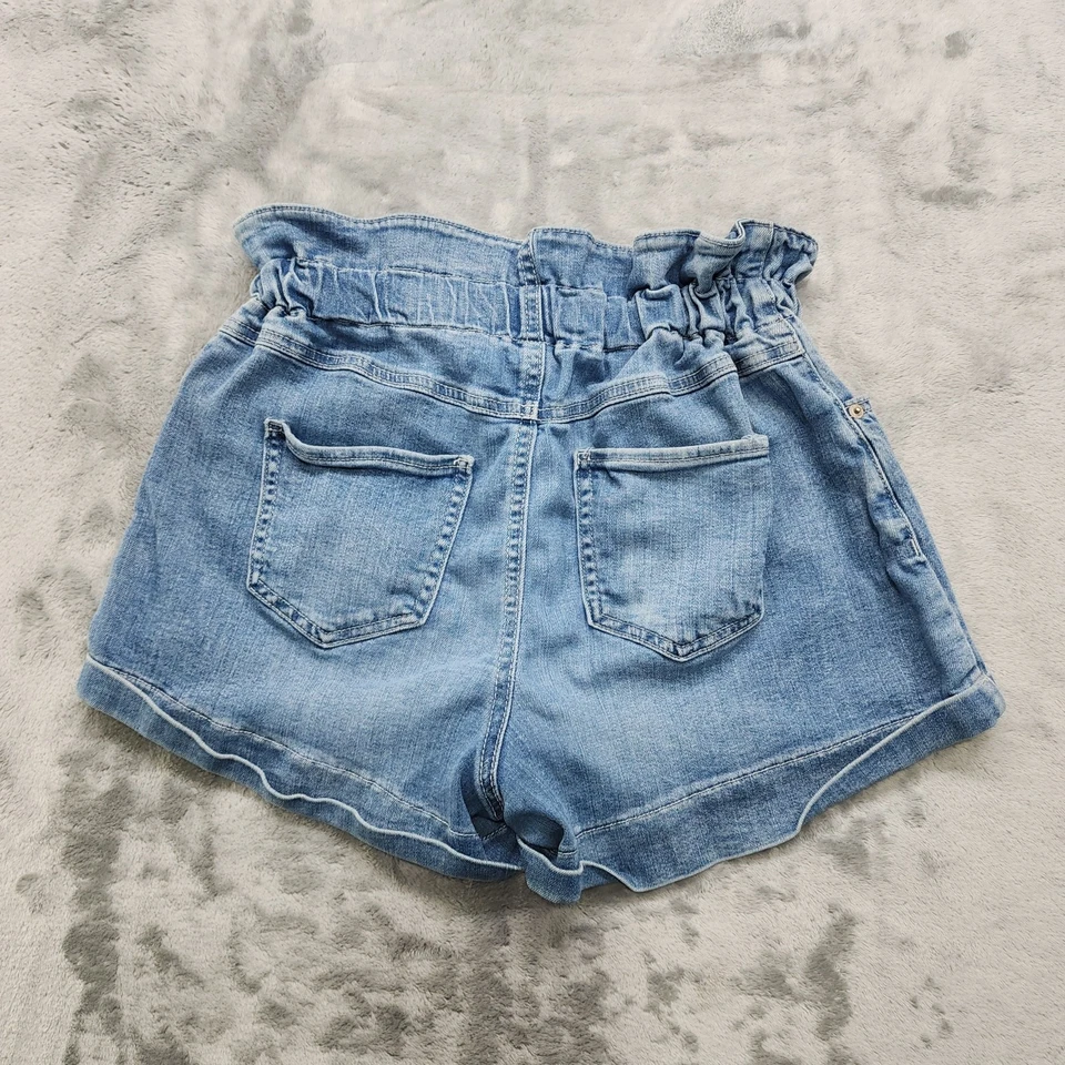 Pantalones Cortos Happily Gris Mujer 3/26 Azul Volantes Bolsa de Papel Cintura Puños tiro alto Foto 3 de 4