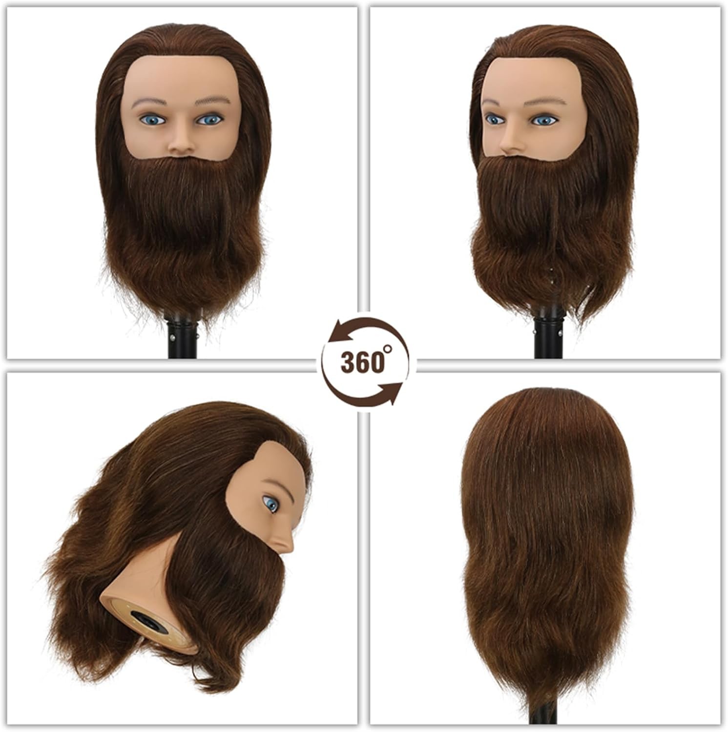 Sirydtm12" Barber Mannequin Head Male 100% Real Hair With Beard,Dark Brown 