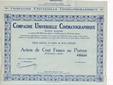 FRANKREICH 1929 COMPAGNIE UNIVERSELLE CIN&Eacute;MATOGRAPHIQUE Historische AKTIE (Film,