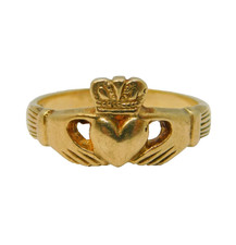 9ct Yellow Gold Claddagh Irish Wedding Ring Vintage Birmingham Size M 1/2 UK