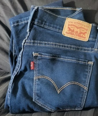 Levis Super Skinny Jeans Blue Dark Wash Denim Button Zip Women