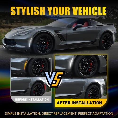 4PCS Smoke Lens F&R White LED Side Marker Lights For Chevy Corvette C7 14-2019 W - Picture 10 of 11