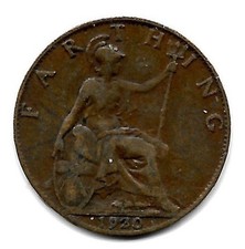 [2219] 1920 UK George V Farthing Seated Britannia Coin KM#808