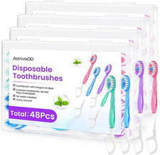 48 Pack 5-In-1 Mini Toothbrush Disposable, Prepasted Toothbrushes