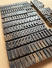 Vintage Wood Letterpress Type Set Wooden Printing Blocks Alphabet & Numbers