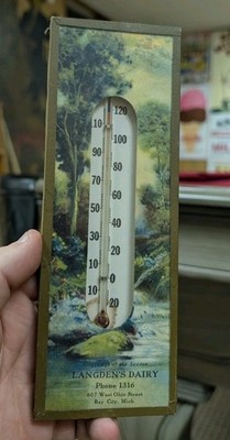 Bay City Michigan MI Advertising Thermometer Langden's Dairy Milk Langden