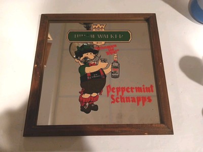Vintage Hiram Walker Peppermint Schnapps Bar Mirror! Schnapps Is Tops! 13''X13''.