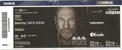 Fish   In Concert 2018 Hamburg Fabrik  Ticket / Konzertkarte / Eintrittskarte