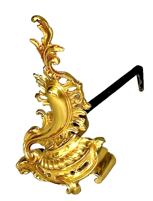 Antique Pair of French Louis XV Rococo Ornate Brass Fireplace Andirons -Polished - Image 4 of 4