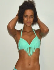 Hula Honey Juniors' Fringe Push-Up Halter Bikini Top Size S