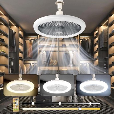 10'' Adjustable E27 Socket Ceiling Fan Light 3-Color Temp LED Chandelier w/Remote