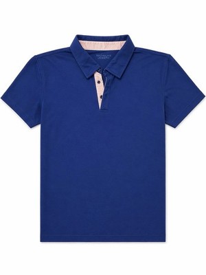 Nicholas Joseph Mens Blue Polo Shirt Short Sleeve Contrast Trim Sz L