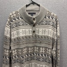 Hilfiger Sweater Mens XL Gray Pullover Mock Neck Long Sleeve Fair Isle New