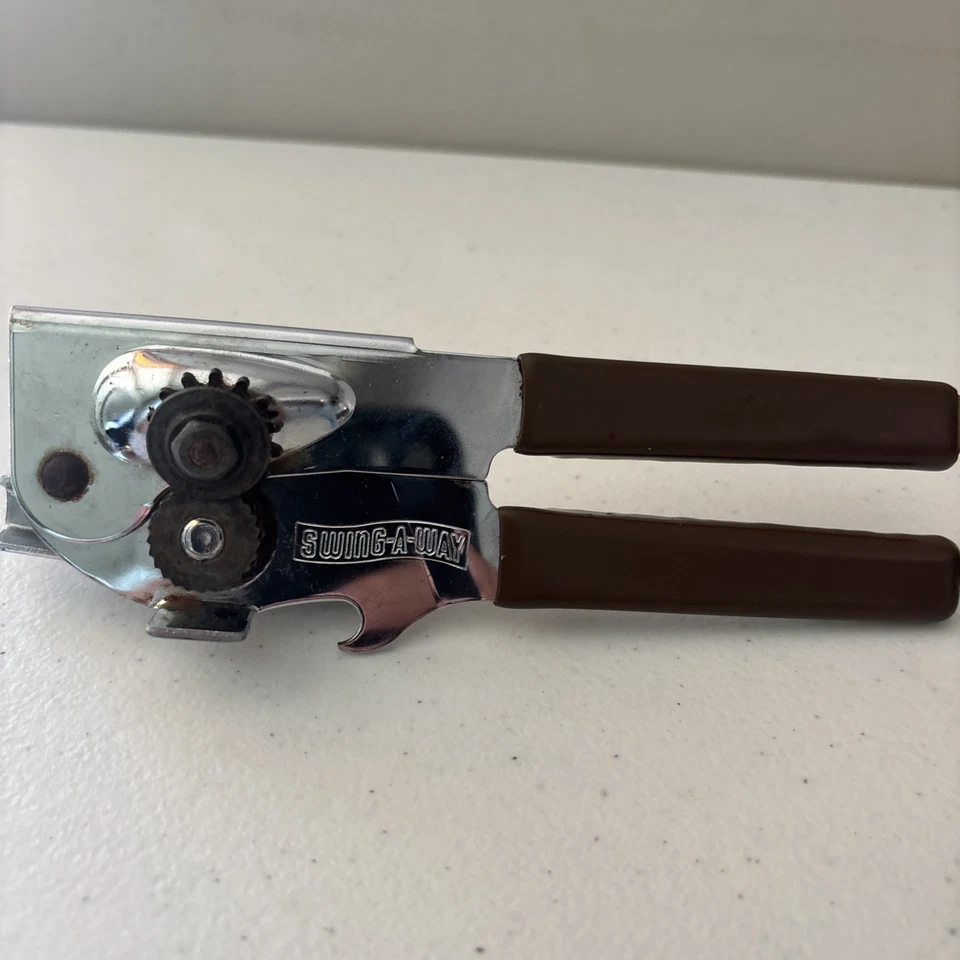 Vtg SWING-A-WAY Manual Can / Bottle Opener Soft Brown Handle USA Swing Away - Image 2 of 4