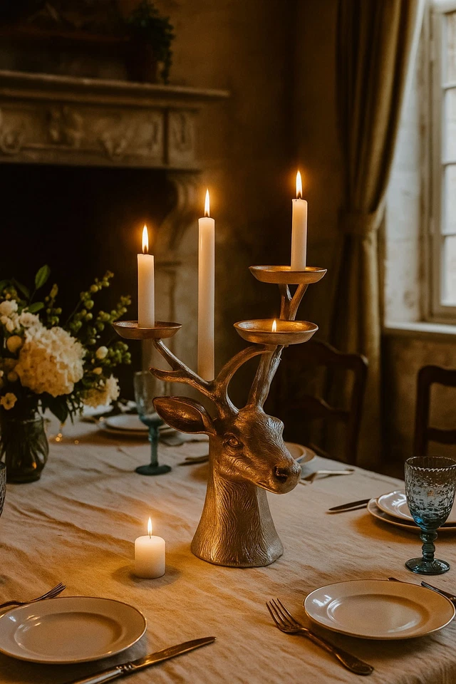 Hirschgeweih Figur Hirschkopf Kandelaber Leuchter Weihnachten Kerzenhalter 46cm - Bild 2 von 4