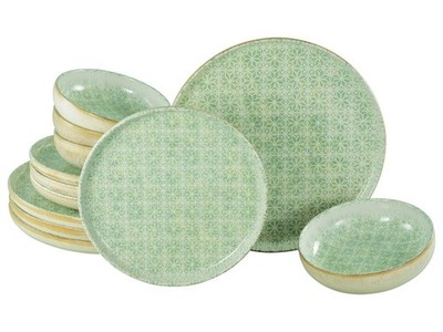 CreaTable 24085 Serie Uno Emiliana Grün 12-tlg Teller Set Geschirrset 4 Personen