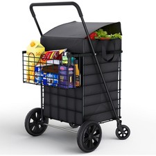 Collapsible Utility Cart Black,Waterproof Basket Liner for Groceries and Laundry