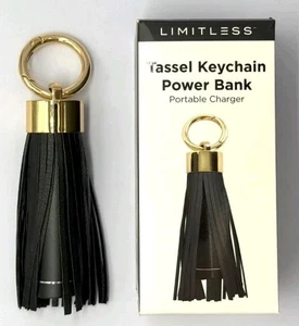 Power Bank with 3-in-1 Cable; 2,500mAh - Tassel Keychain in Black by Limitless