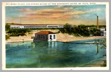 Ford Plant and Power House on Mississippi River St. Paul MN WB c1920 Postcard