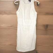 White Eyelet Sleeveless Sheath Dress 4 BANANA REPUBLIC SL Dot Textured Zip