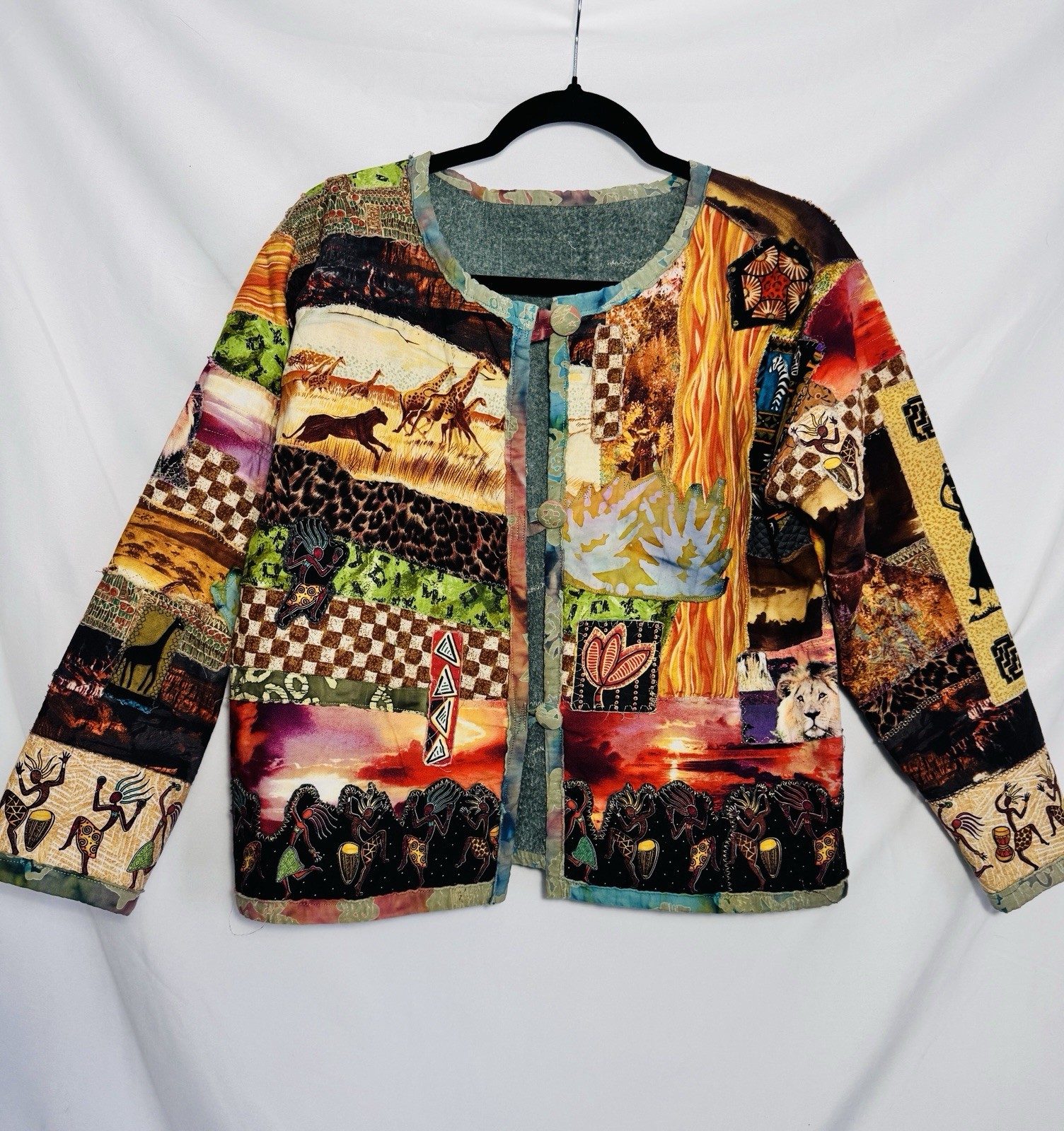 Vintage Handmade Patchwork Jacket African Motif L… - image 1