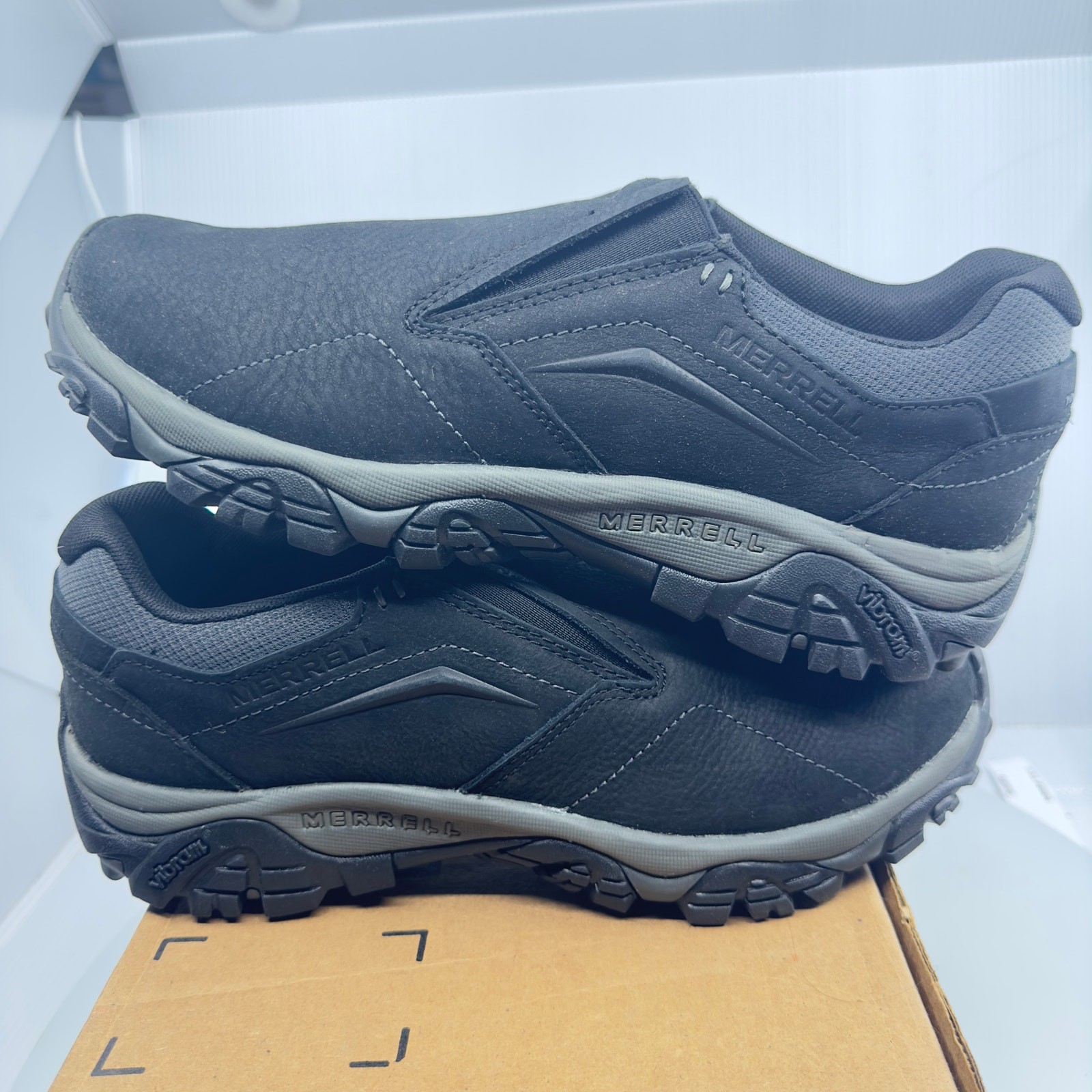 NUOVE scarpe Merrell da uomo Moab Adventure Moc escursionismo in pelle nere taglia 9