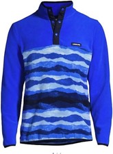 NEW Lands End Mens Heritage Fleece Snap Neck Pullover M Blue Mountain Ombre