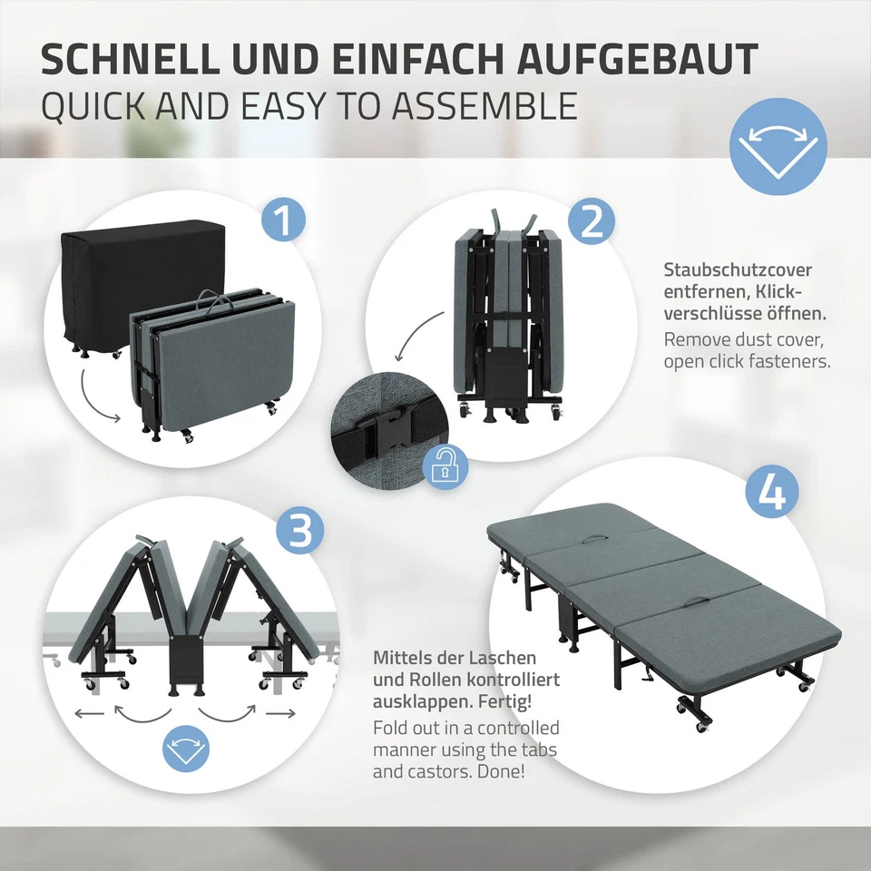 Lit d'invité simple pliant cadre métallique noir matelas intégré mousse 80x190cm - Photo 4/4