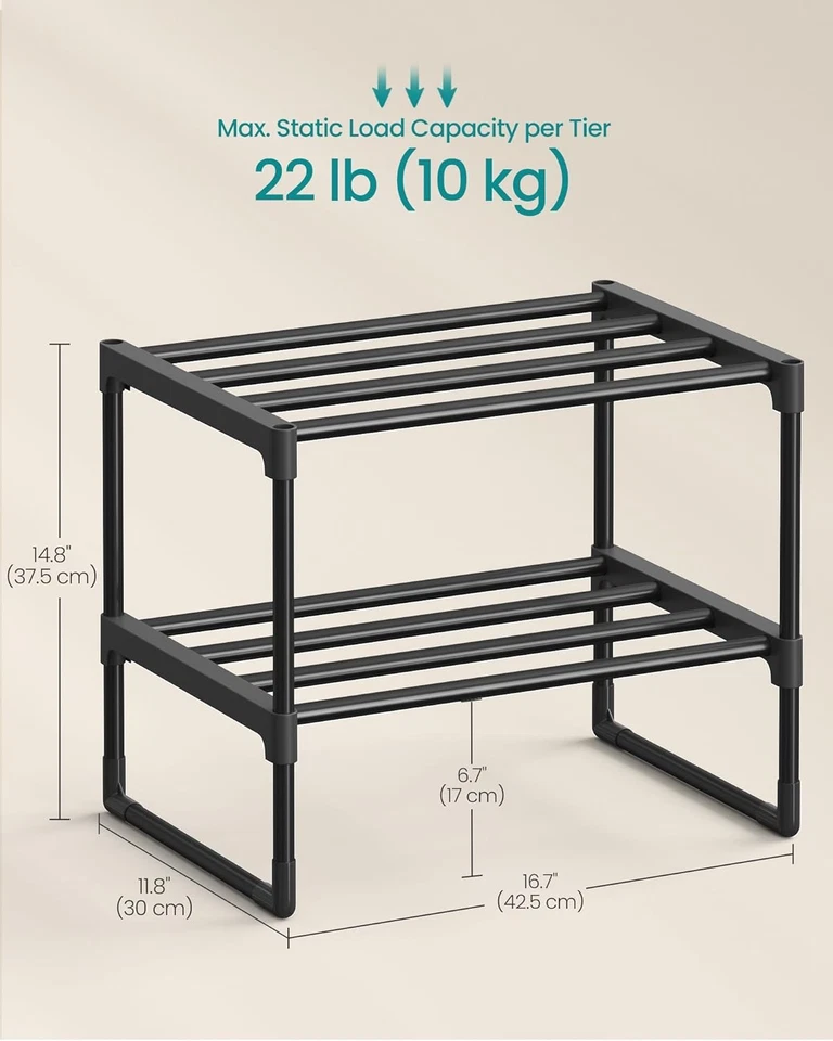 Zapatero SONGMICS, organizador de zapatos de 2 niveles, estante de almacenamiento de metal, vertical o vertical Foto 2 de 4