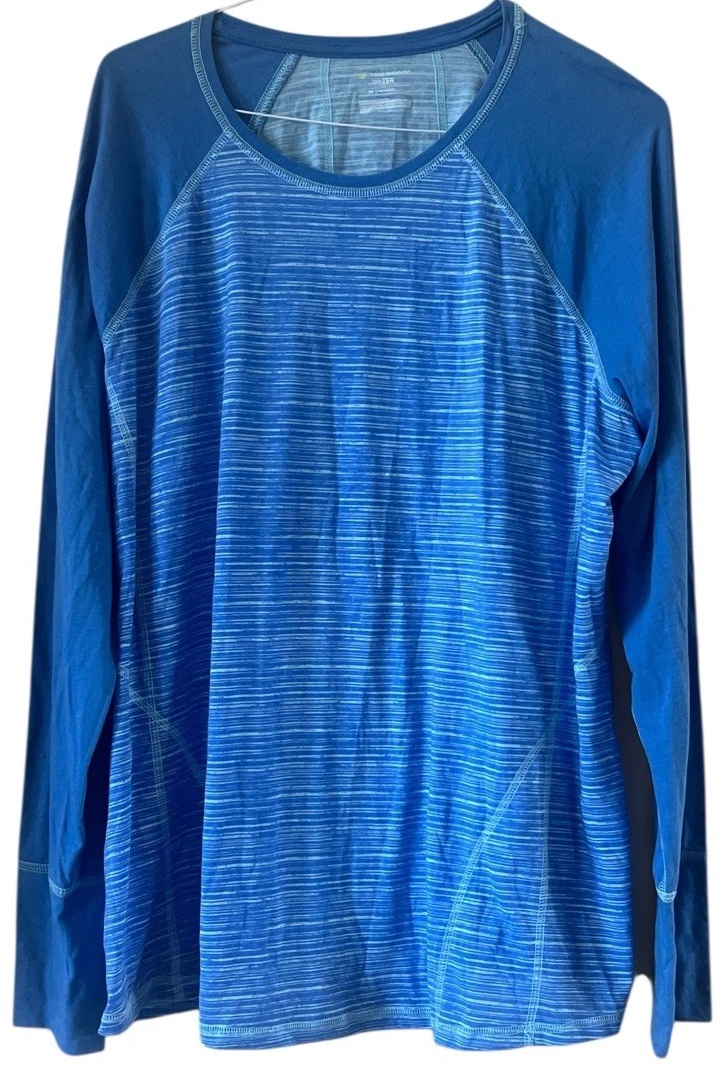 Tek Gear DryTEK Athletic Long Sleeve Crew Neck Shirt Blue Pin Stripe Size 2X NWT