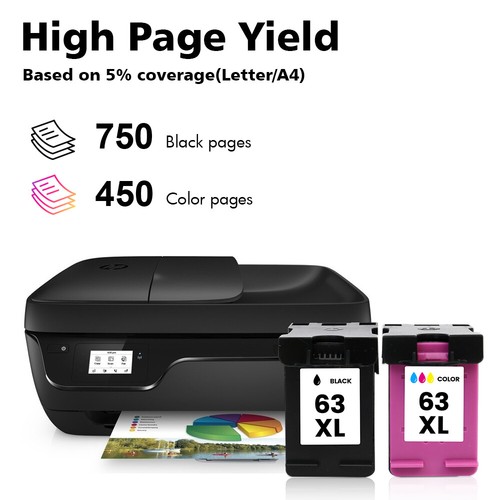 2PK 63XL Ink Cartridge Replacement for HP 63 XL Black Combo Pack for 4650 3830 - Picture 2 of 3