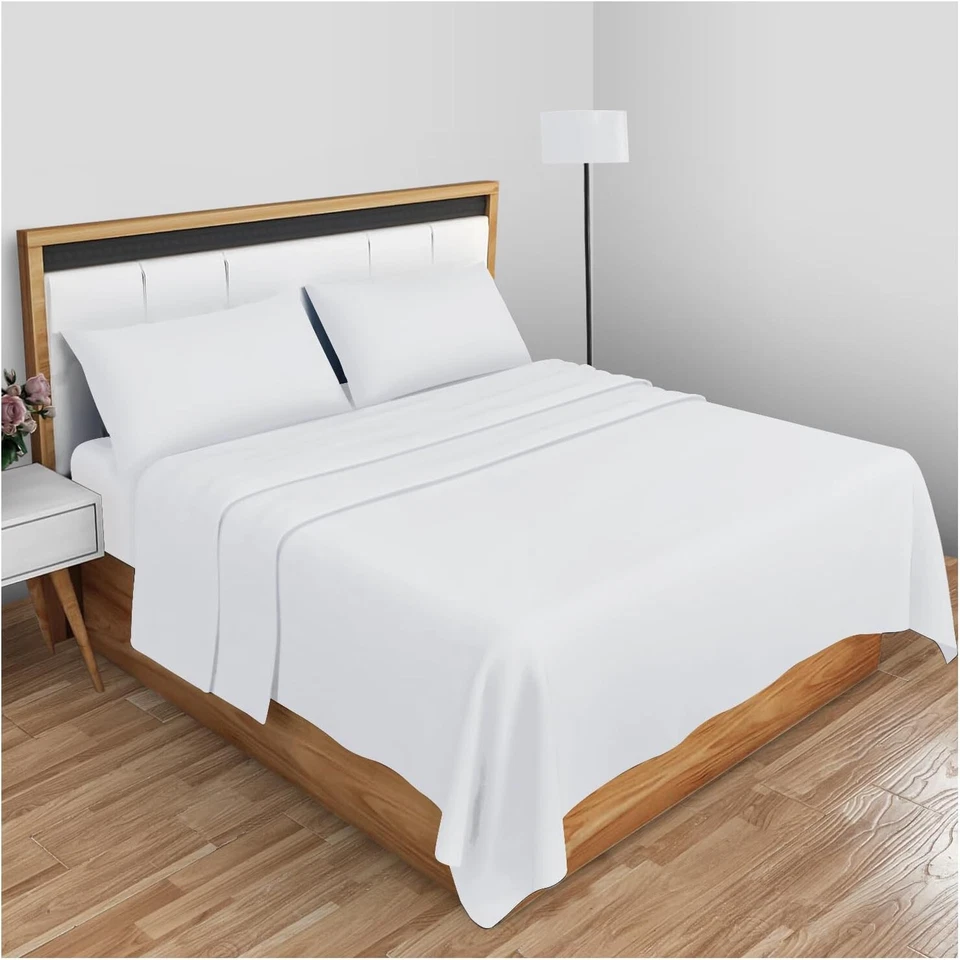 DTEX HOMES Flat Sheets With Pillowcases Bed Sheets Poly Cotton Easy Care Single Double Size