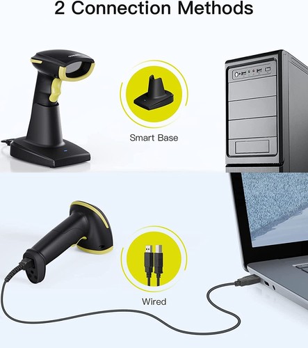 Inateck 2.4Ghz Barcode Scanner 1D Wireless/USB Screen Scanning W/ Smart Base