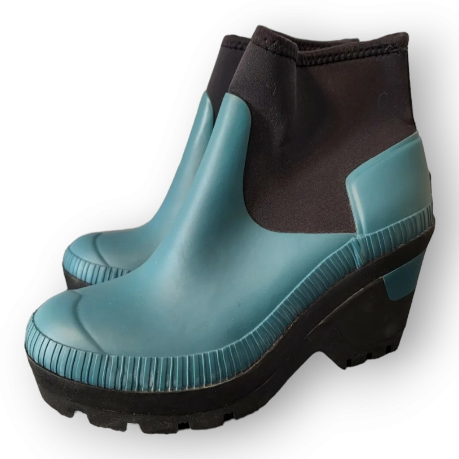 Hunter Rainboots Ankle Boots Teal Blue Black Heels Colorblock US sz 9