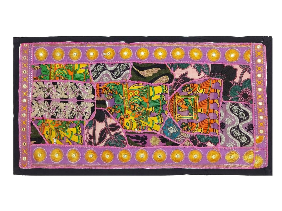 WALL HANGING ART VINTAGE ANTIQUE RUNNER HIPPY EMBROIDERED PATCHWORK TAPESTRY - Image 2 of 4