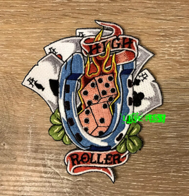 HIGH ROLLER PATCH aces lucky 7 dice horse shoe poker gambler gambling tattoo art