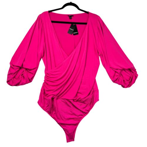 TORRID Bodysuit Women's 2X 18-20 Pink Stretch Long Sleeve Studio Knit Surplice