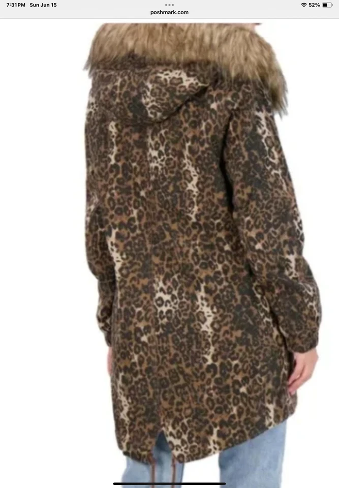 Chaqueta de cintura ceñida Lucky Brand Leopardo Anorak con ribete de piel sintética talla M NUEVA CON ETIQUETAS $149R Foto 3 de 4