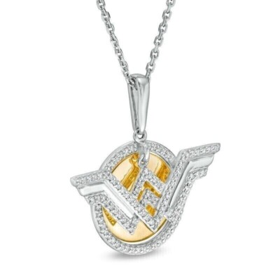 Wonder Woman 2Ct White Simulated Symbol Disc Pendant 14k Two Tone Gold Plated