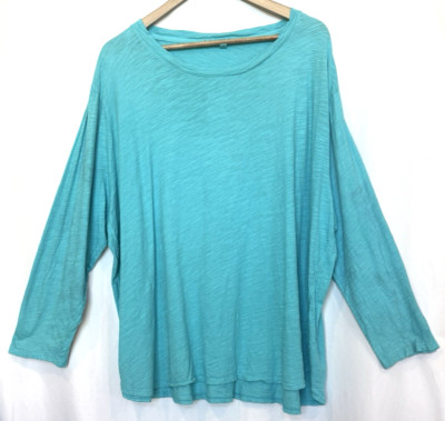Fresh Produce Womens Cotton Long Sleeve Tunic Top Size 3X Aqua Lightweight E384