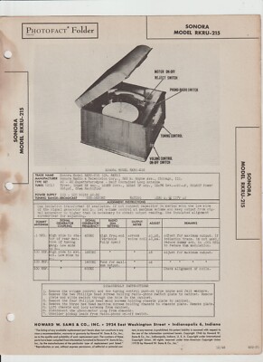 SONORA Phonograph SERVICE MODEL RKRU-215 Sams Photo Fact Folder 12/1946 A1