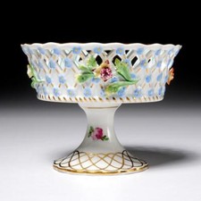 Dresden Meissen Carl Thieme Small Fruit Flower Compote Pedestal Candy Dish Bowl
