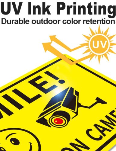 3er Pack Smile You're On Camera Schild Videoüberwachung Rostfrei Aluminiumschild - Bild 8 von 8