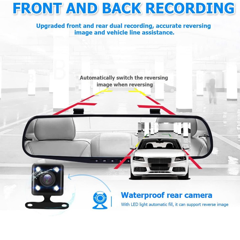 1080P HD Rearview Mirror Car DVR Dual Dash Cam Camera Front Rear Video ...